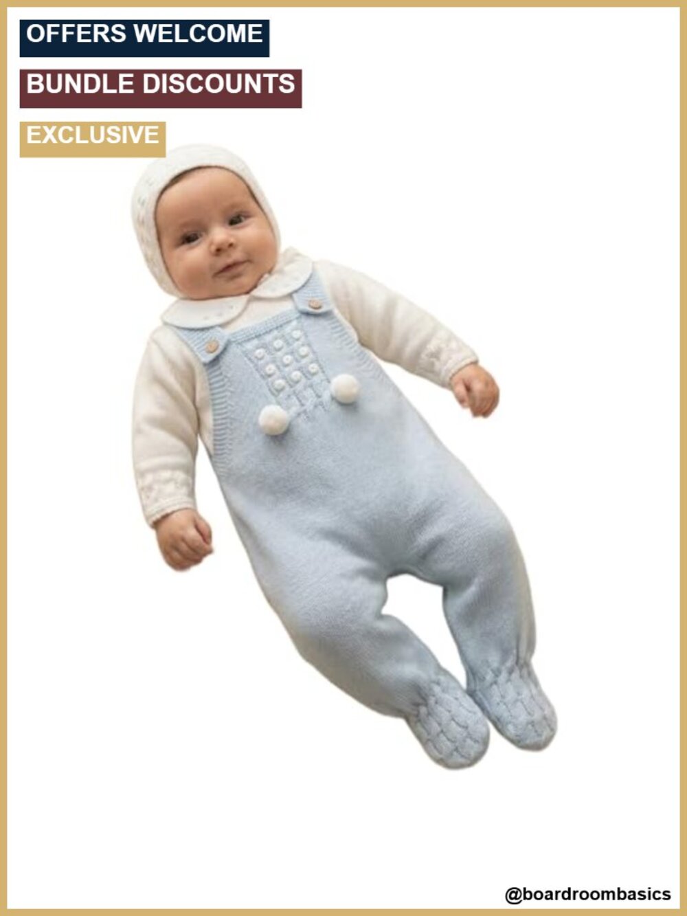 Baby 3 Piece Knitted Outfit Sweater Hat Romper Set Lace Collar